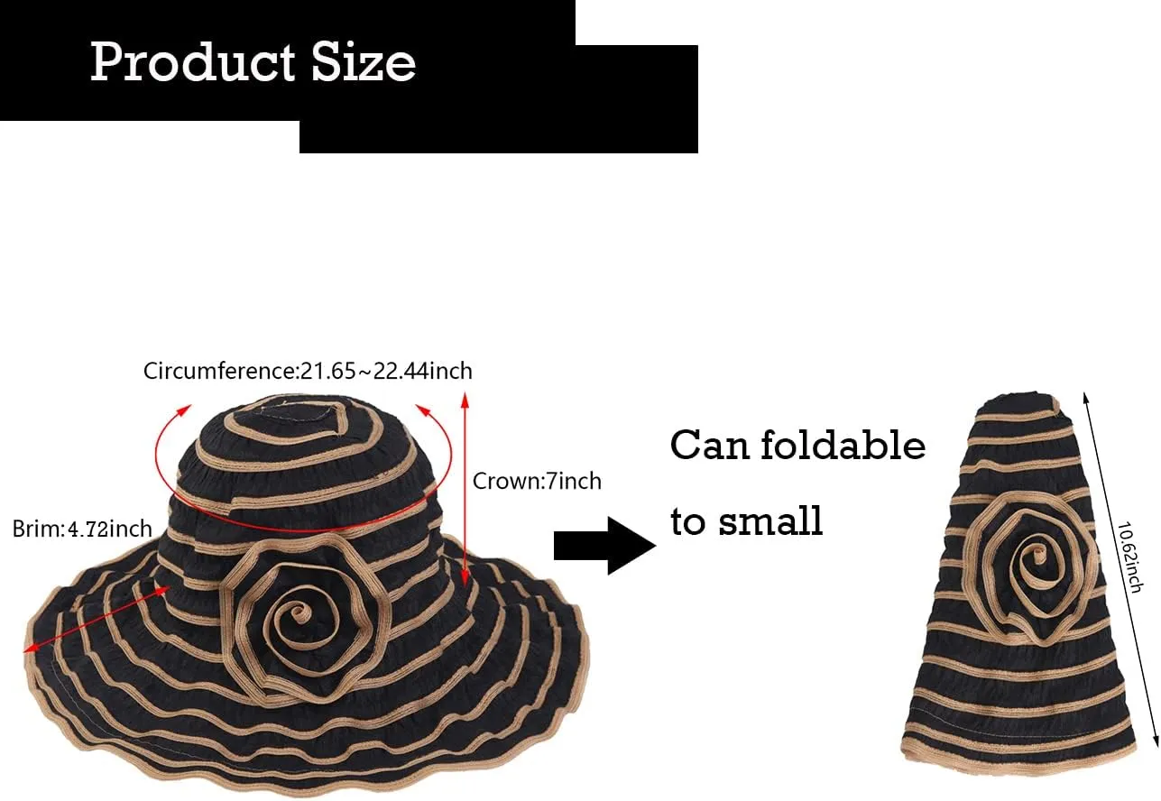 Womens Wide Brim Sun Hat Travel Foldable Vintage Summer Beach UV Hats