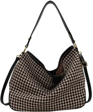 Women's Woven Shoulder Crossbody Bag Fashion Checkered Large Totes Casual Handbag Top Handle Purse