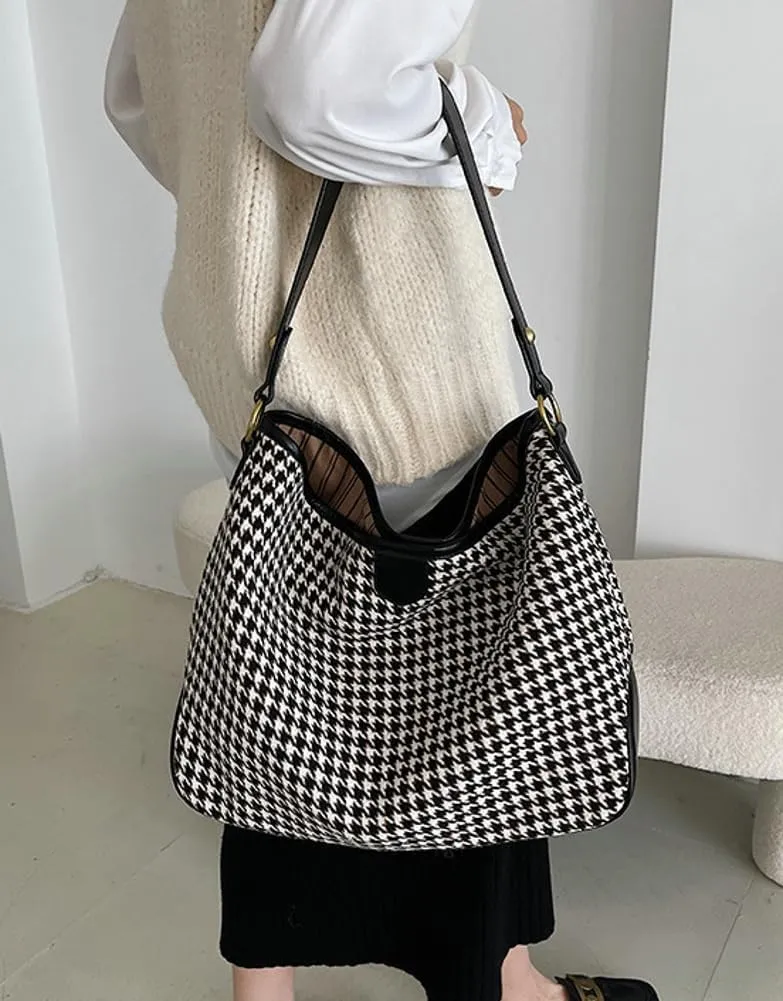 Women's Woven Shoulder Crossbody Bag Fashion Checkered Large Totes Casual Handbag Top Handle Purse