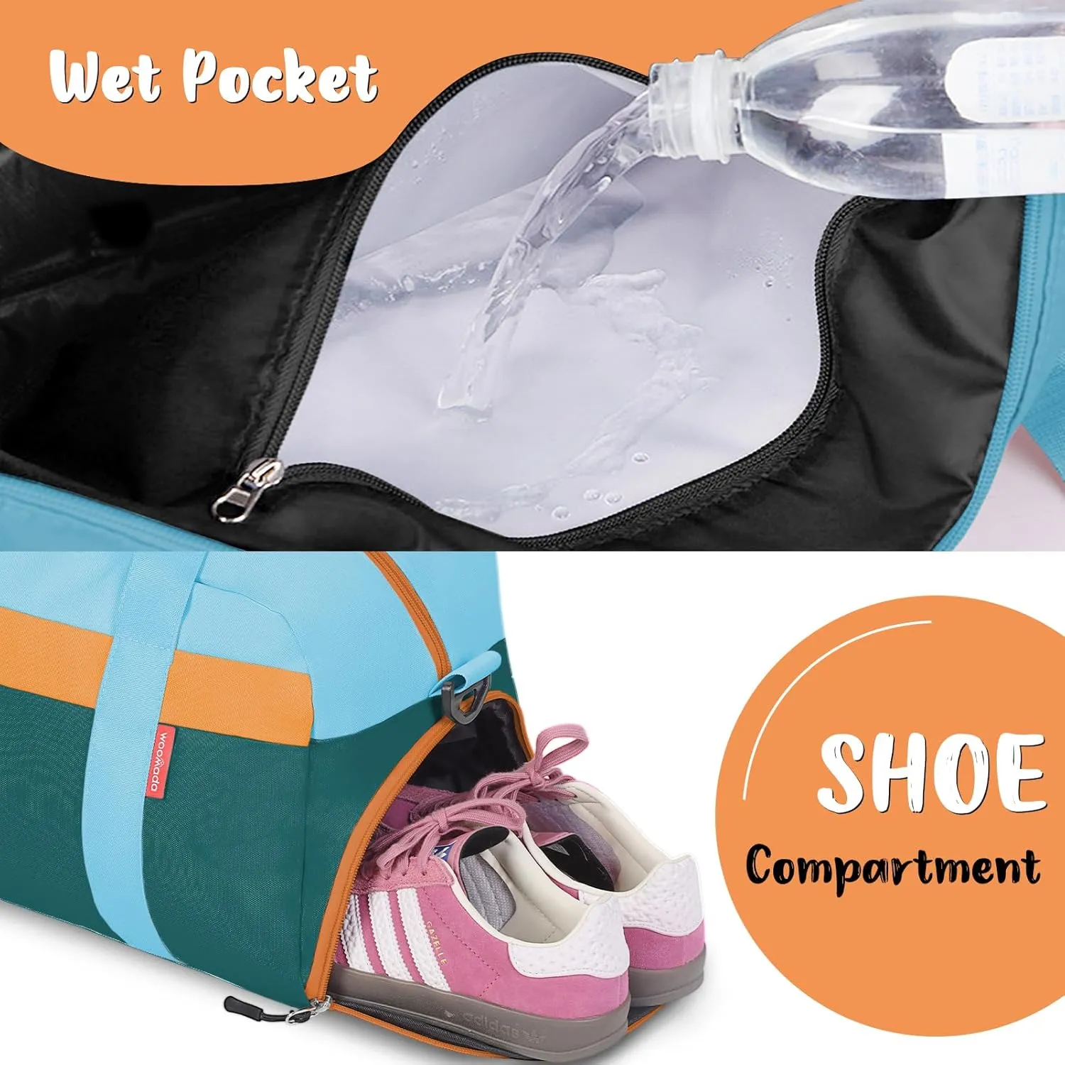 WOOMADA Kids Duffle Bag for Boys or Girls, Kids Overnight Bag with Shoe Compartment＆Wet Pocket, Ideal for School Practice, Sports, Travel(green blue)