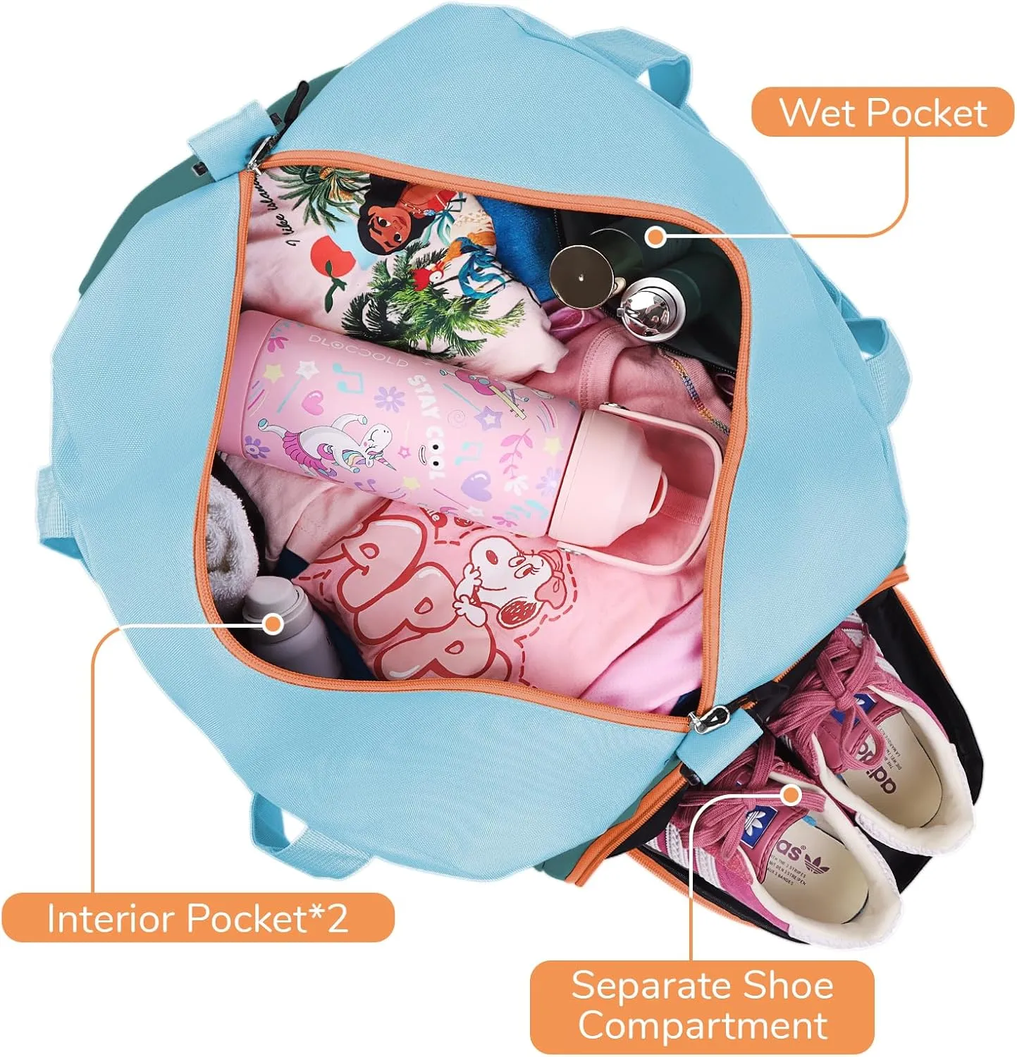 WOOMADA Kids Duffle Bag for Boys or Girls, Kids Overnight Bag with Shoe Compartment＆Wet Pocket, Ideal for School Practice, Sports, Travel(green blue)