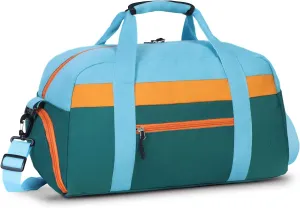WOOMADA Kids Duffle Bag for Boys or Girls, Kids Overnight Bag with Shoe Compartment＆Wet Pocket, Ideal for School Practice, Sports, Travel(green blue)