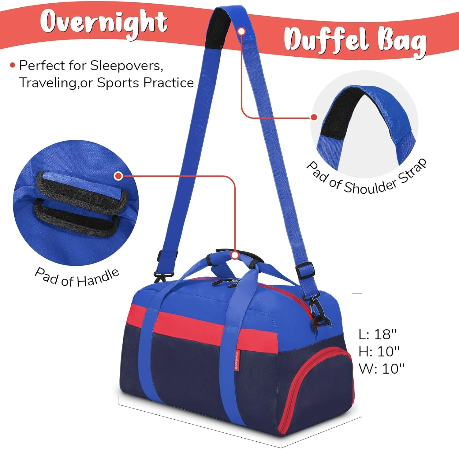 WOOMADA Kids Duffle Bag for Boys or Girls, Kids Overnight Bag with Shoe Compartment＆Wet Pocket, Ideal for School Practice, Sports, Travel(navy blue)