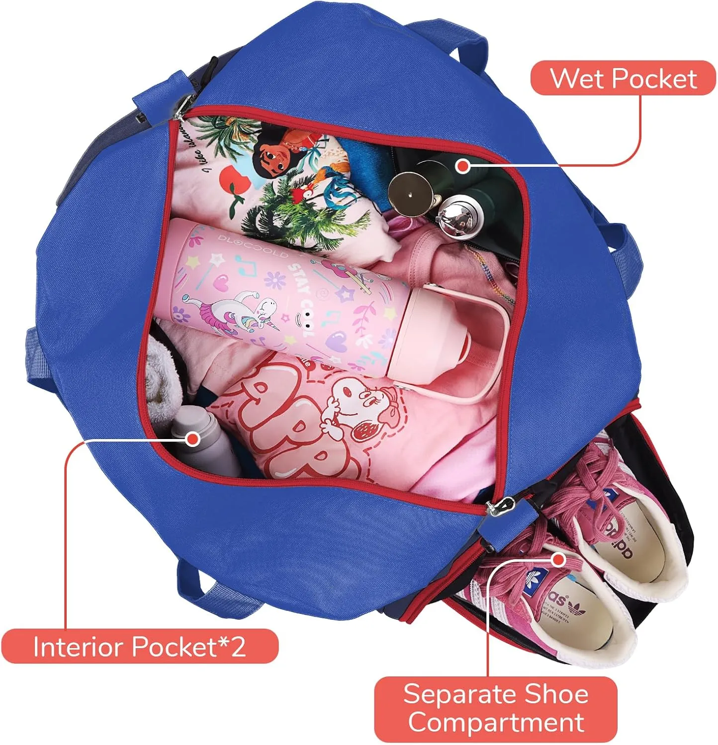 WOOMADA Kids Duffle Bag for Boys or Girls, Kids Overnight Bag with Shoe Compartment＆Wet Pocket, Ideal for School Practice, Sports, Travel(navy blue)
