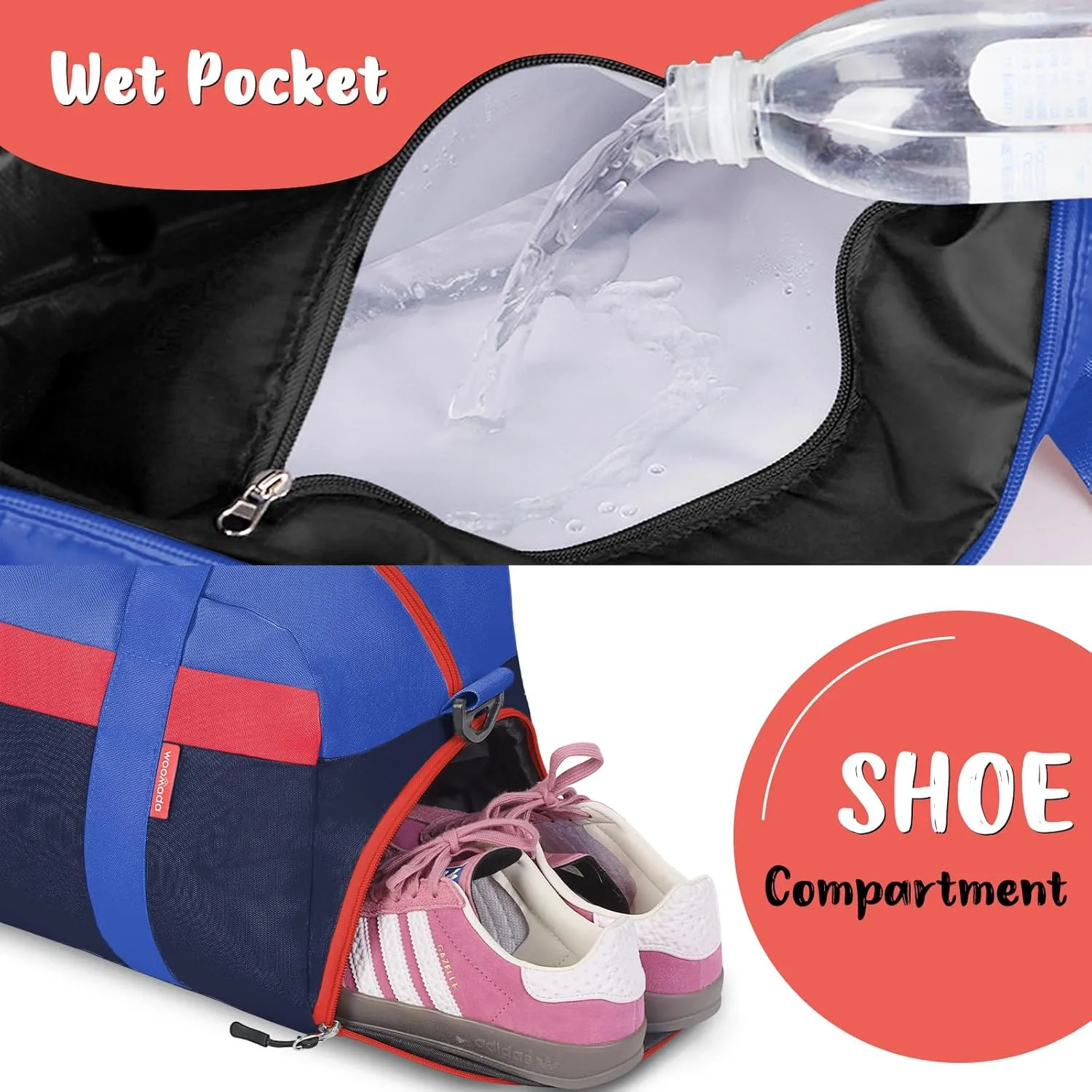 WOOMADA Kids Duffle Bag for Boys or Girls, Kids Overnight Bag with Shoe Compartment＆Wet Pocket, Ideal for School Practice, Sports, Travel(navy blue)