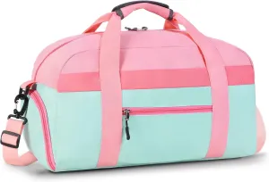 WOOMADA Kids Duffle Bag for Boys or Girls, Kids Overnight Bag with Shoe Compartment＆Wet Pocket, Ideal for School Practice, Sports, Travel(pink green)