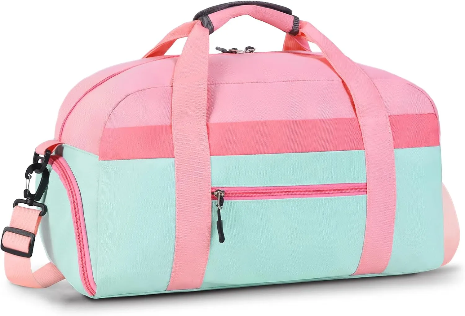 WOOMADA Kids Duffle Bag for Boys or Girls, Kids Overnight Bag with Shoe Compartment＆Wet Pocket, Ideal for School Practice, Sports, Travel(pink green)