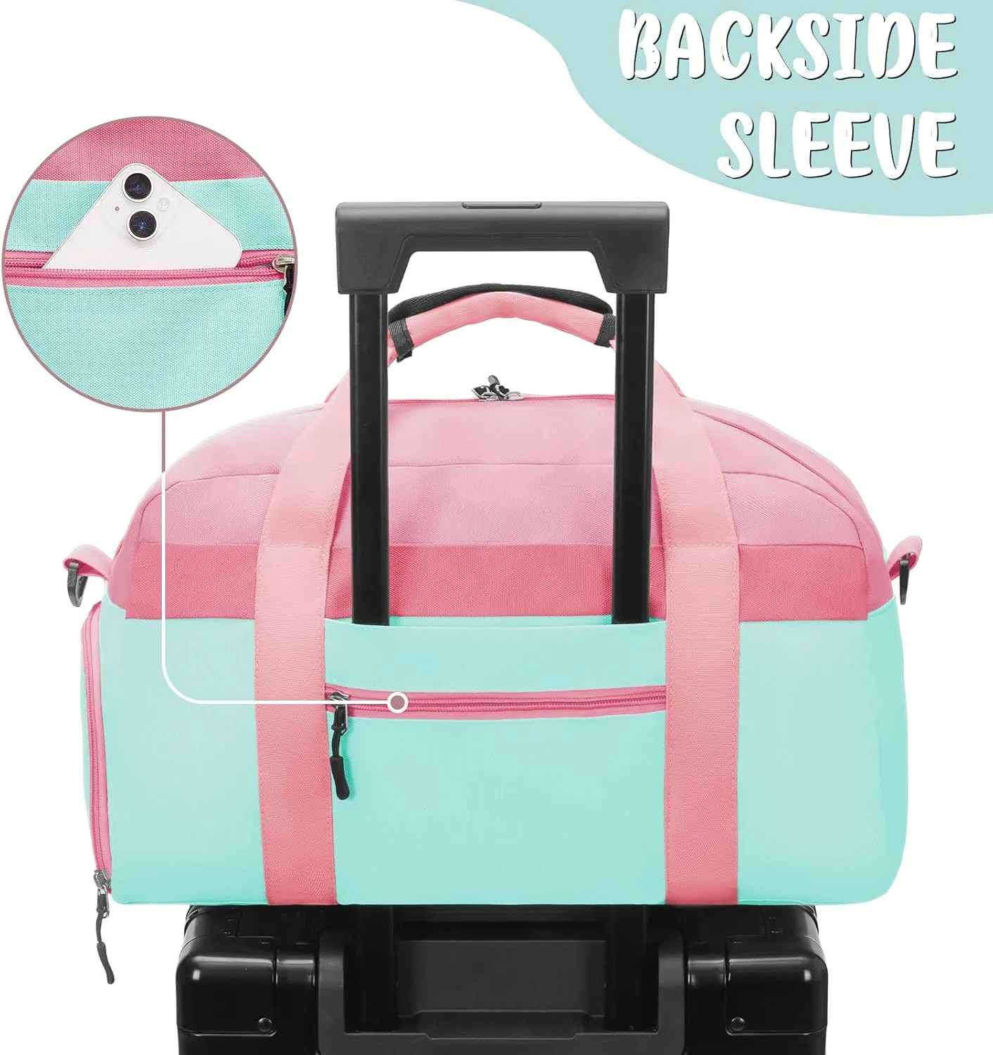 WOOMADA Kids Duffle Bag for Boys or Girls, Kids Overnight Bag with Shoe Compartment＆Wet Pocket, Ideal for School Practice, Sports, Travel(pink green)