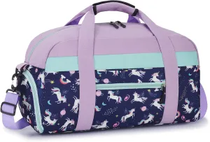 WOOMADA Kids Duffle Bag for Boys or Girls, Kids Overnight Bag with Shoe Compartment＆Wet Pocket, Ideal for School Practice, Sports, Travel(purple unicorn)