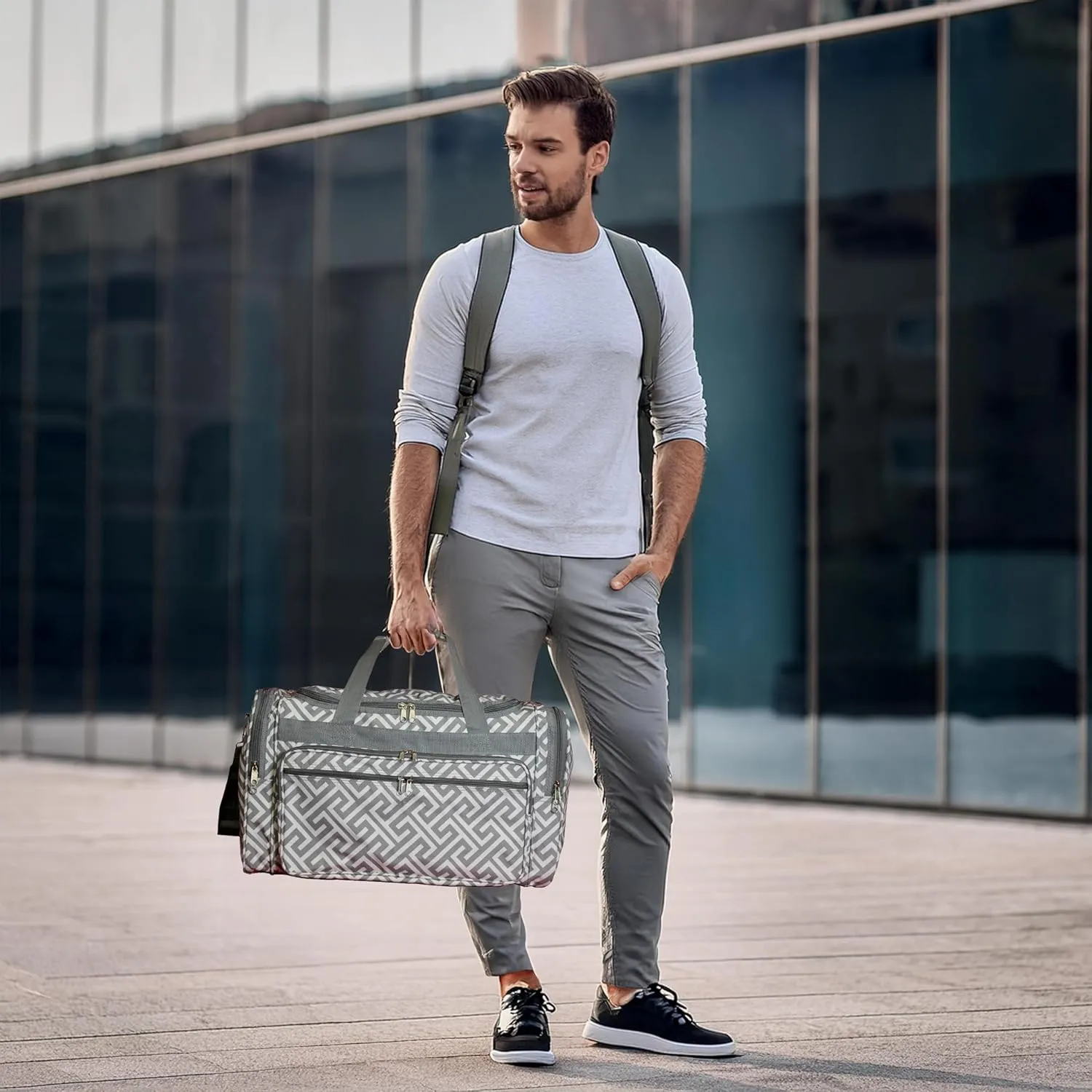 World Traveler Greek Key 22-inch Carry-on Duffle Bag with Adjustable Shoulder Strap