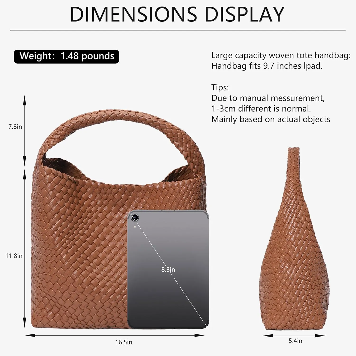 Woven Bag for Women, Vegan Leather Tote Bags Large Hobo Purses for Women Handmade Shoulder Bag with Adjustable Strap