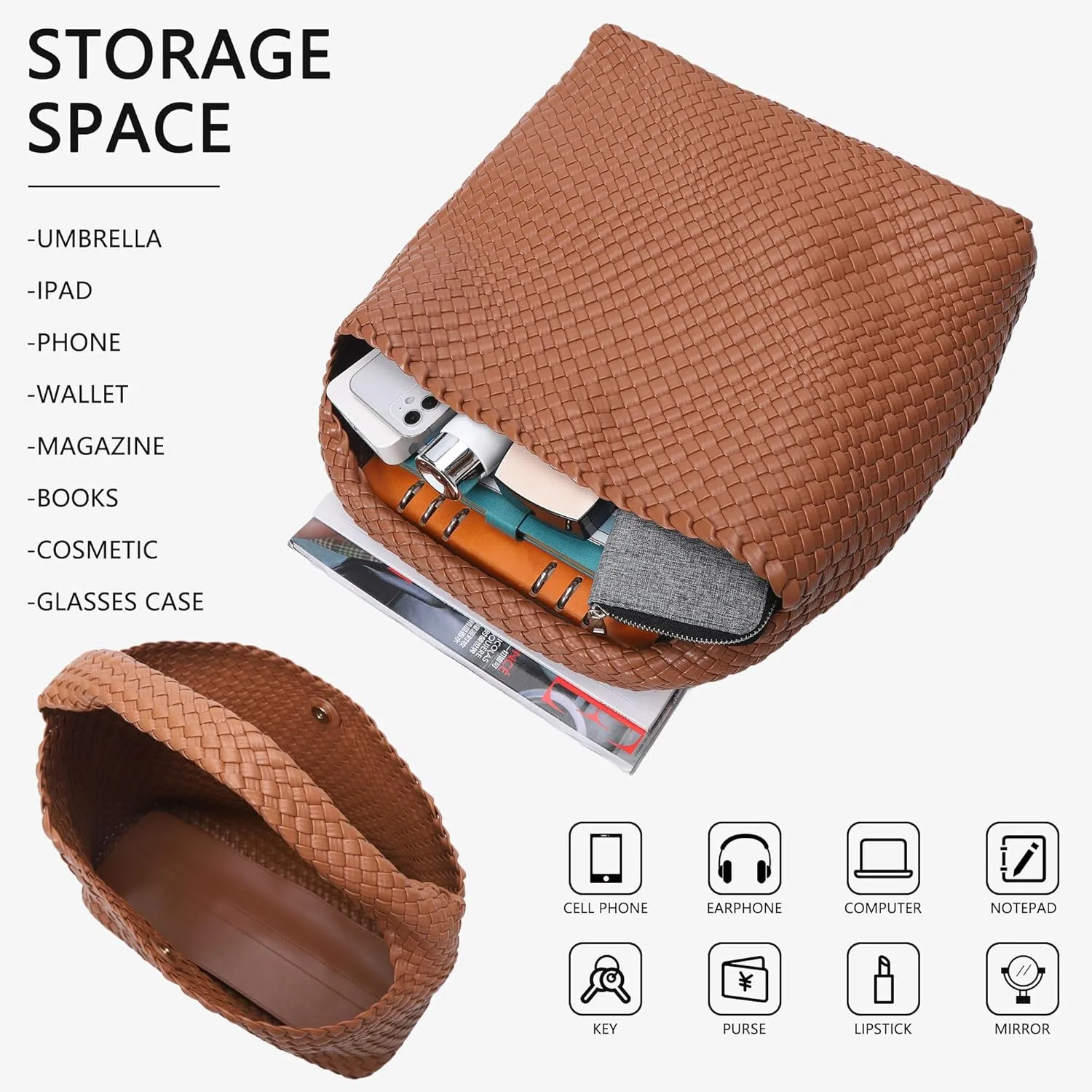 Woven Bag for Women, Vegan Leather Tote Bags Large Hobo Purses for Women Handmade Shoulder Bag with Adjustable Strap