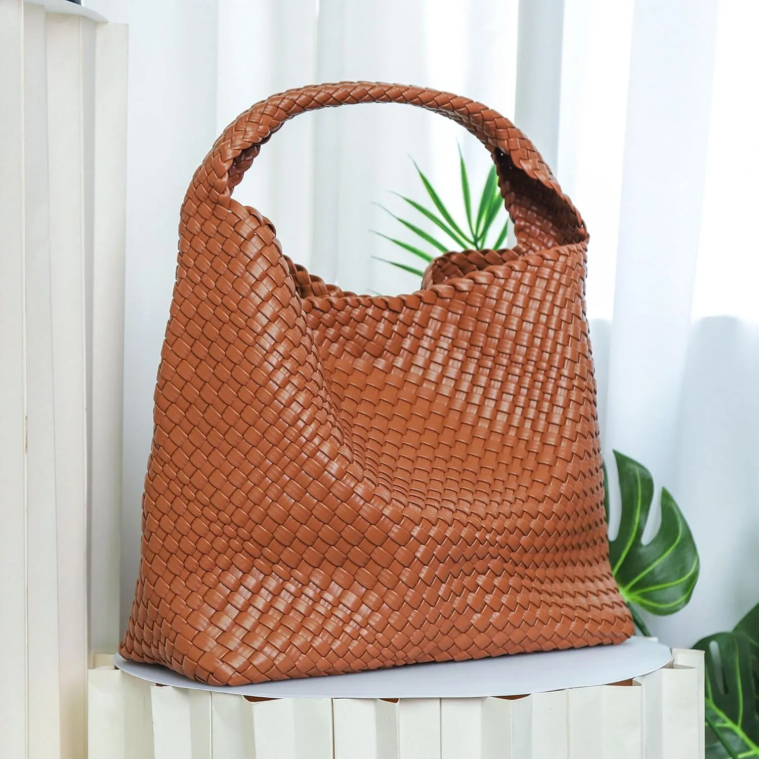 Woven Bag for Women, Vegan Leather Tote Bags Large Hobo Purses for Women Handmade Shoulder Bag with Adjustable Strap