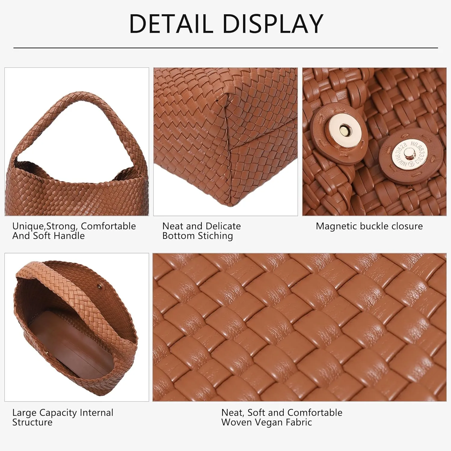 Woven Bag for Women, Vegan Leather Tote Bags Large Hobo Purses for Women Handmade Shoulder Bag with Adjustable Strap