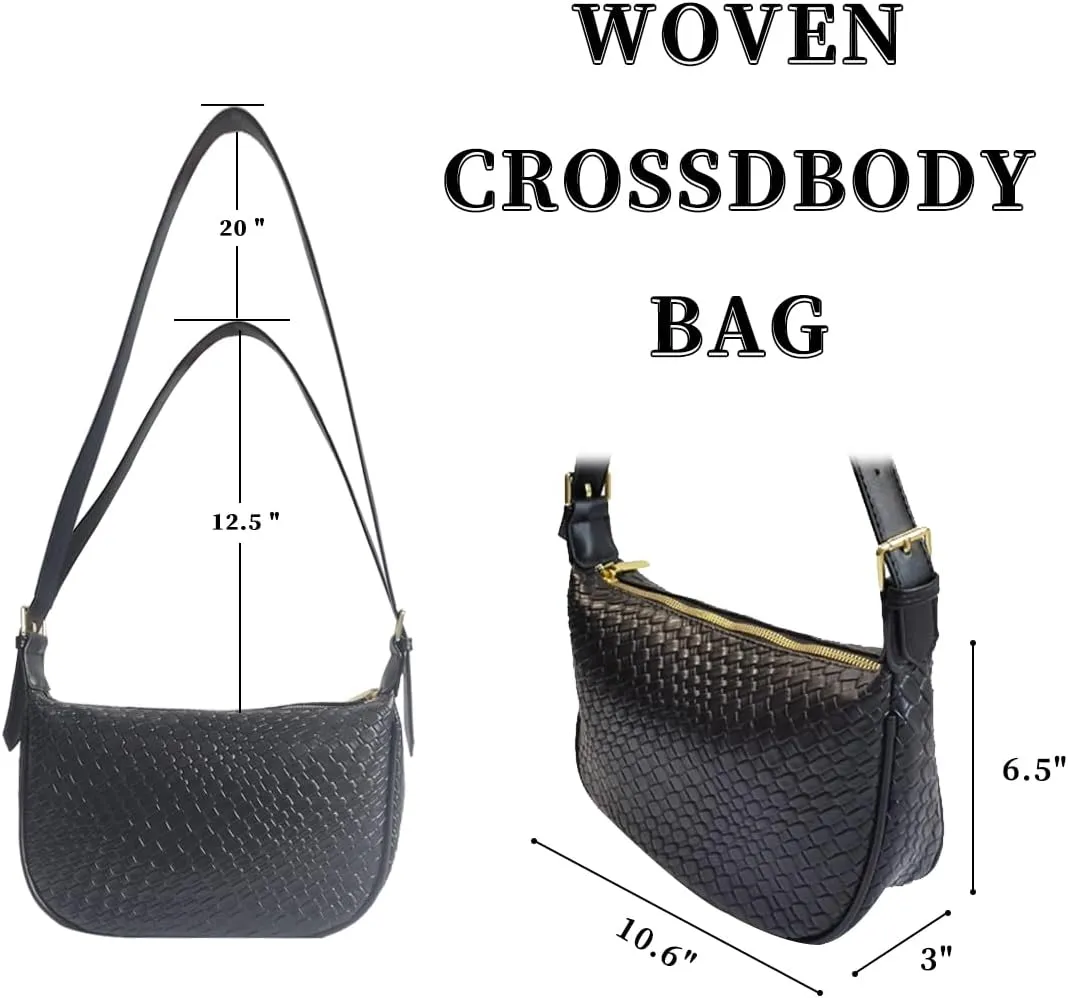 Woven Crossbody Bags for Women Hobo Purses for Women，black shoulder bag with Adjustable Strap