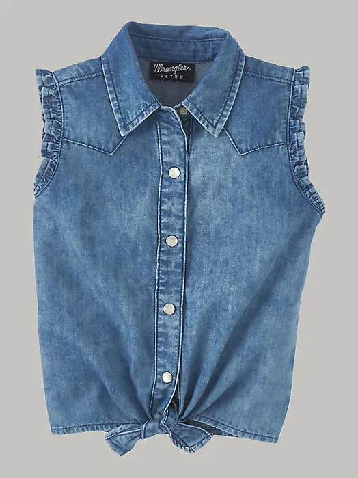 Wrangler Girls Sleeveless Picnic Tie Front Shirt