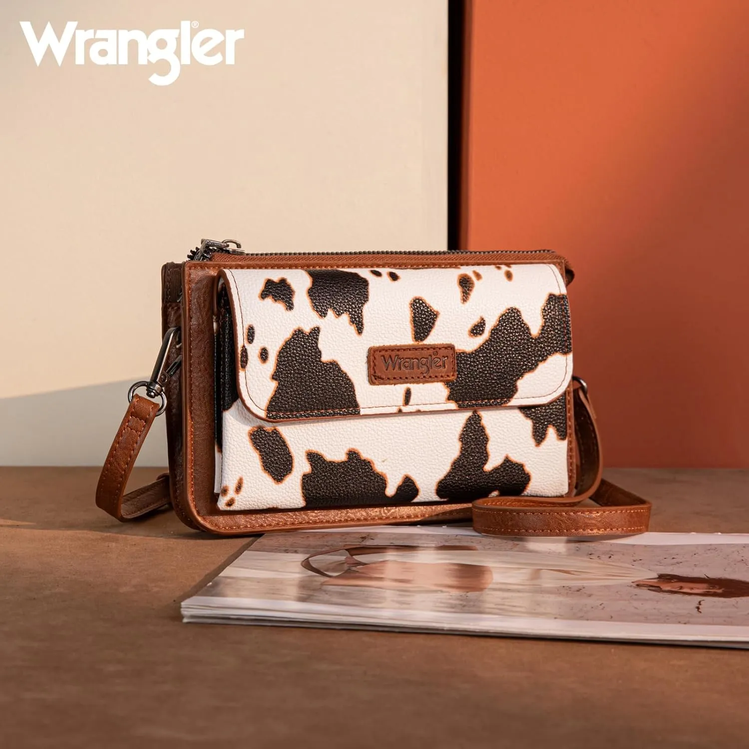 Wrangler RFID Crossbody Wallet Purse Vegan Leather Small Purses for Women with Phone Pocket and Adjustable Strap