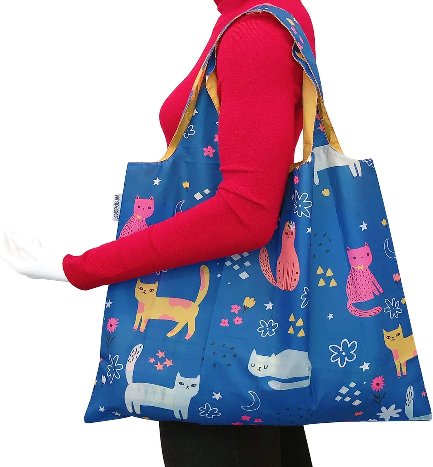 Wrapables Large Reusable Shopping Tote Bag with Outer Pouch