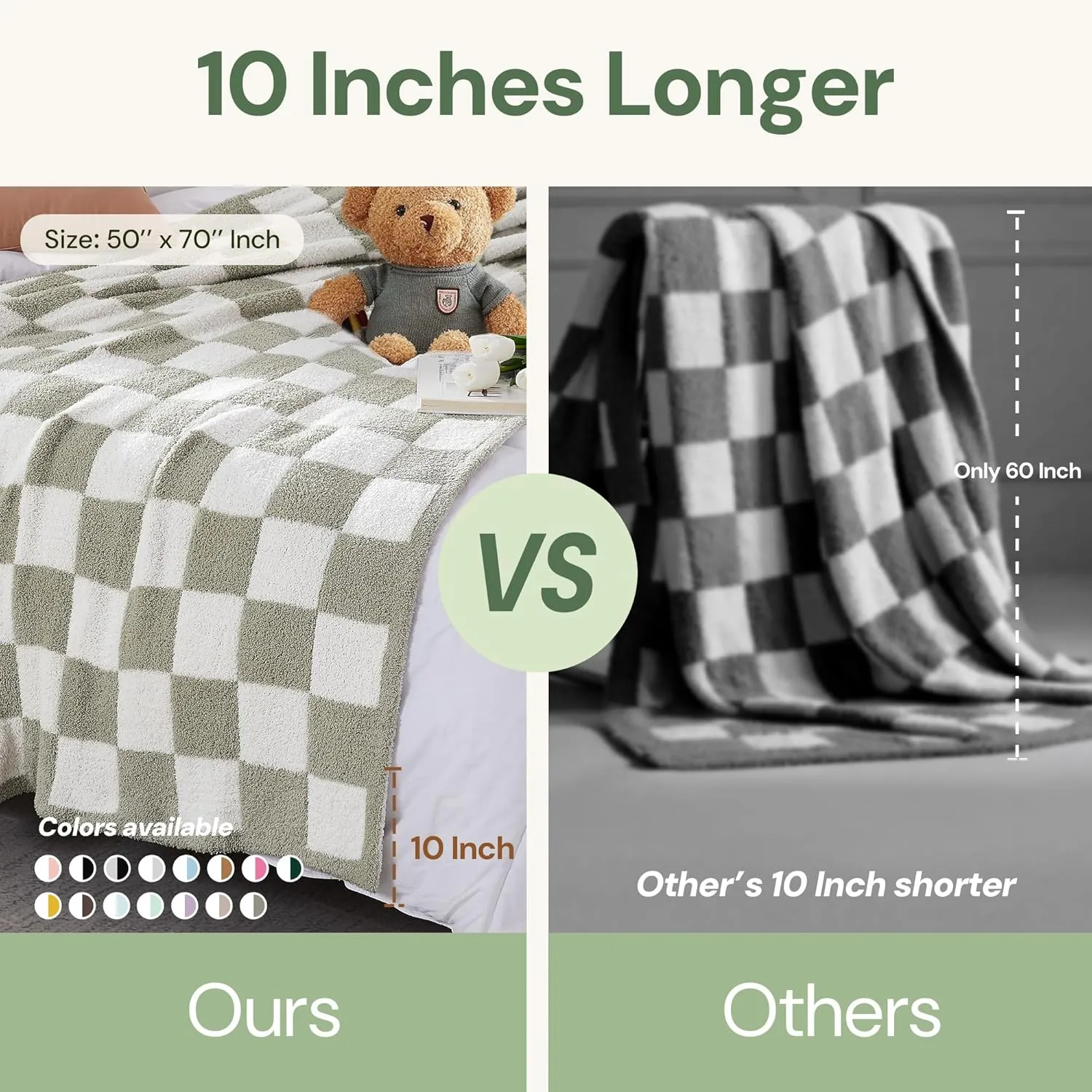 WRENSONGE Checkered Throw Blanket, Sage Green Soft Cozy Fluffy Hand Made Throw Blankets for Couch, Sofa, Chair, Bed, Camping, Picnic, Travel Lightweight Bed Blankets for Women Mothers Birthday Gifts