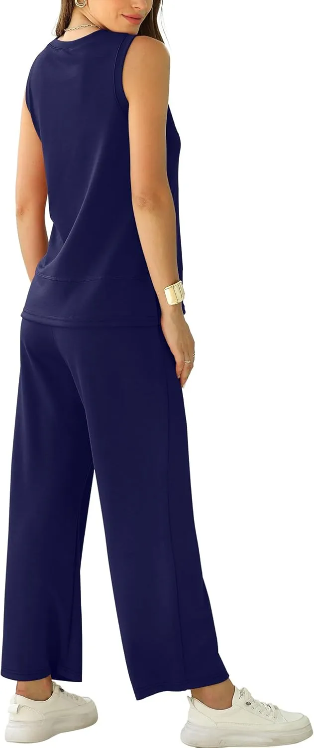 XIEERDUO Women's 2 Piece Outfits Summer Travel Tracksuit Loose Wide Leg Loungewear Comfy Lounge Sets S-3XL