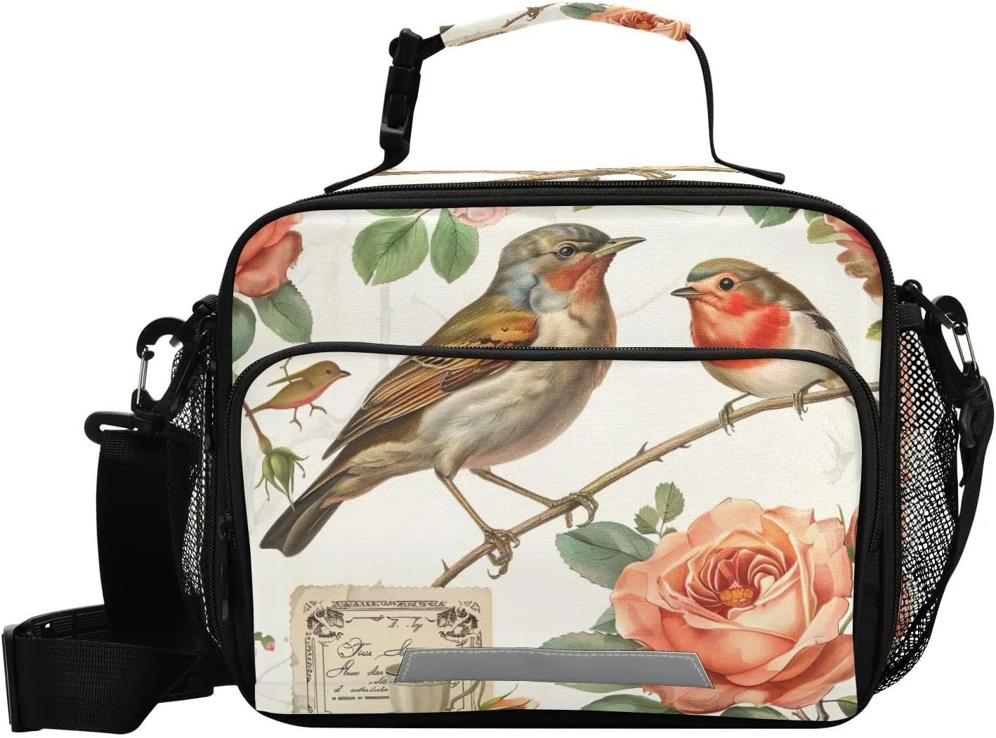 xigua Vintage Parisian Pattern Insulated Lunch Bag, Reusable Lunch Box Leakproof Tote Bag Cooler Bag with Adjustable Shoulder Strap, Lunch Container for Work, Picnic