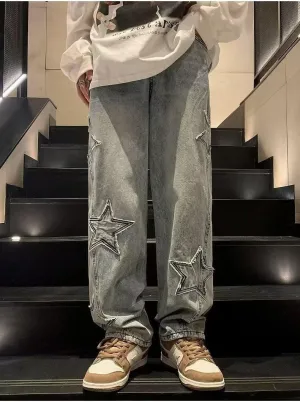 Y2K Baggy Jeans Women Fairycore Star Patchwork Demin Pants Grunge Emo Clothing Acubi Gothic Jogger Sweatpants