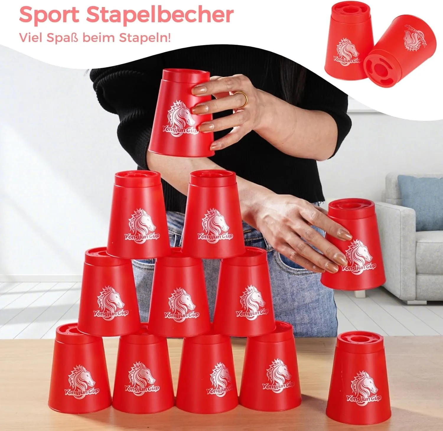 yeesport 24 Pcs Sport Stacking Cups, Speed Training Game for Challenge Competition, Plastic Stacking Cups, Classic Family Game for Kids and Adults, Blue Red