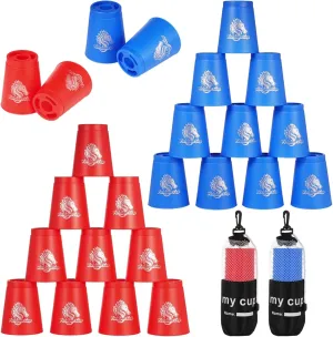 yeesport 24 Pcs Sport Stacking Cups, Speed Training Game for Challenge Competition, Plastic Stacking Cups, Classic Family Game for Kids and Adults, Blue Red