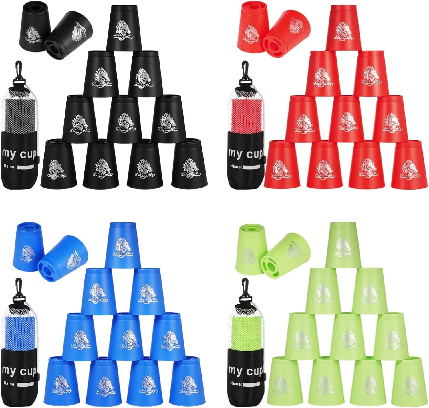yeesport 48 Pcs Sport Stacking Cups, Speed Training Game for Challenge Competition, Plastic Stacking Cups, Classic Family Game for Kids and Adults, Red Blue Green Black