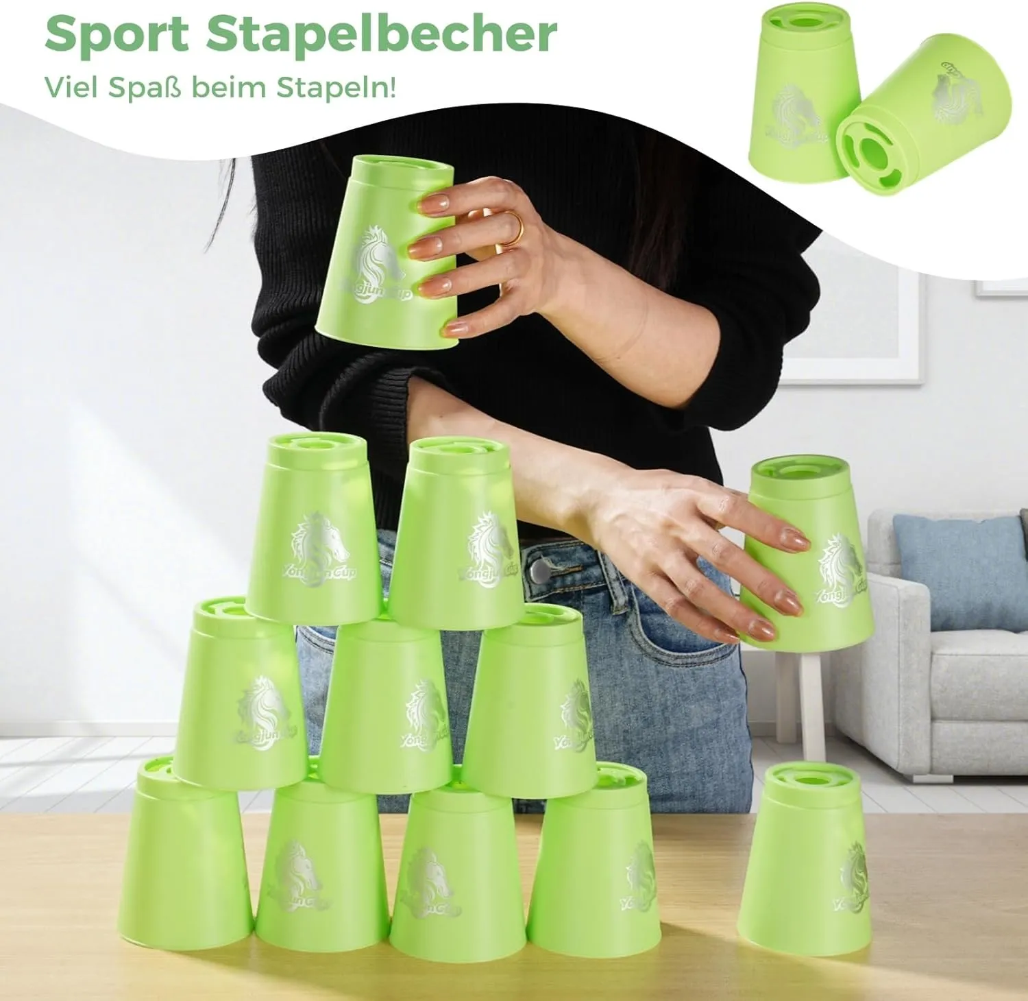 yeesport 48 Pcs Sport Stacking Cups, Speed Training Game for Challenge Competition, Plastic Stacking Cups, Classic Family Game for Kids and Adults, Red Blue Green Black