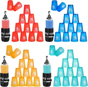 yeesport 48 PCS Sport Stacking Cups, Speed Training Game for Challenge Competition, Plastic Stacking Cups, Classic Family Game for Youth and Adults, Red Blue Green Orange