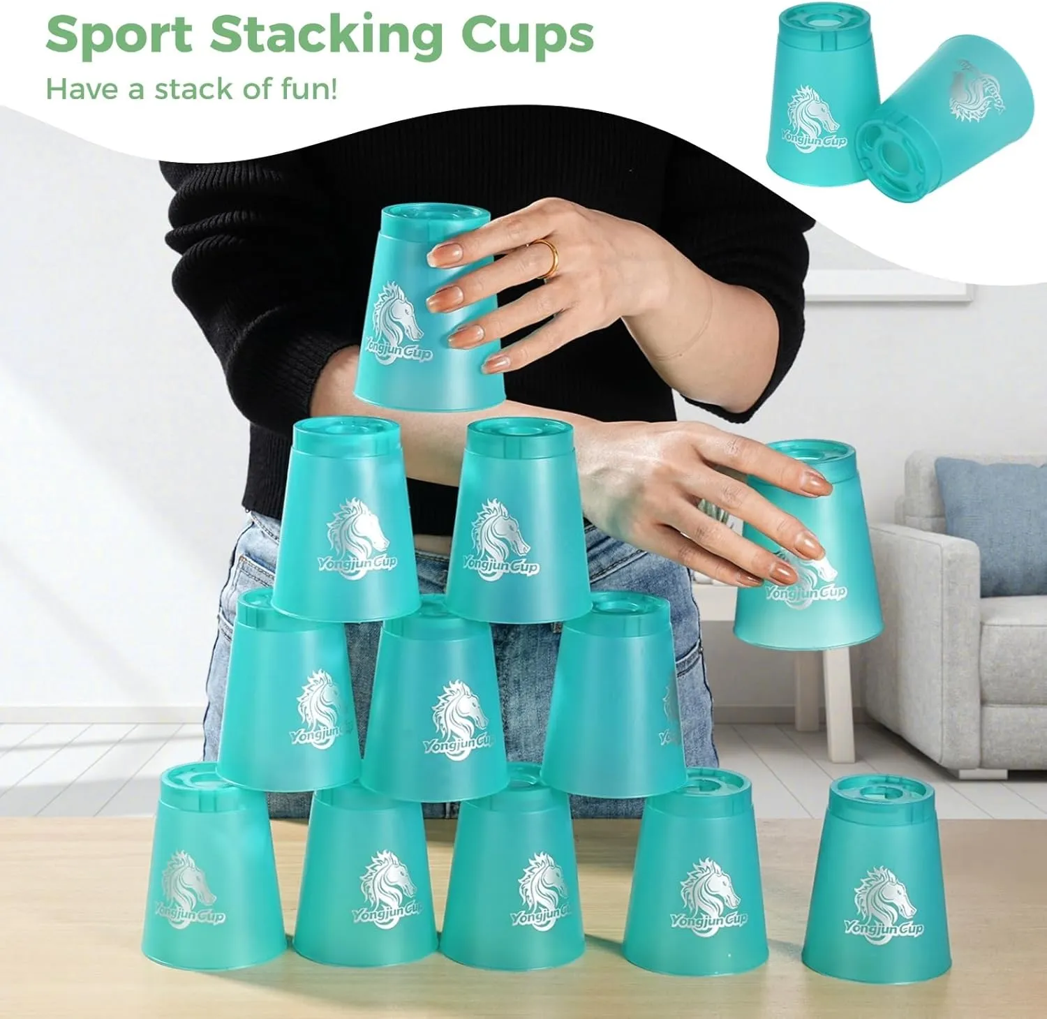 yeesport 48 PCS Sport Stacking Cups, Speed Training Game for Challenge Competition, Plastic Stacking Cups, Classic Family Game for Youth and Adults, Red Blue Green Orange