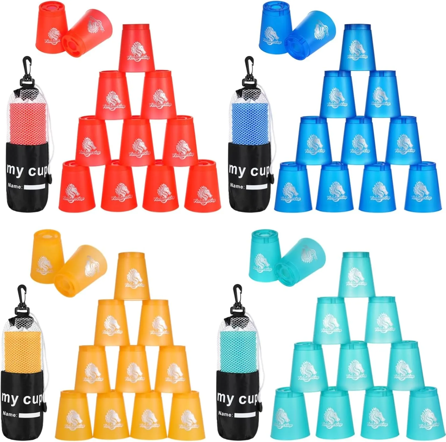 yeesport 48 PCS Sport Stacking Cups, Speed Training Game for Challenge Competition, Plastic Stacking Cups, Classic Family Game for Youth and Adults, Red Blue Green Orange