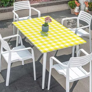 Yellow White Tablecloth Fitted Rectangle Picnic in Summertime Theme Retro Striped Rectangle Table Cloth Reusable Table Cover for Picnic Dining Decoration Checkered Fits up 4 Foot Tables