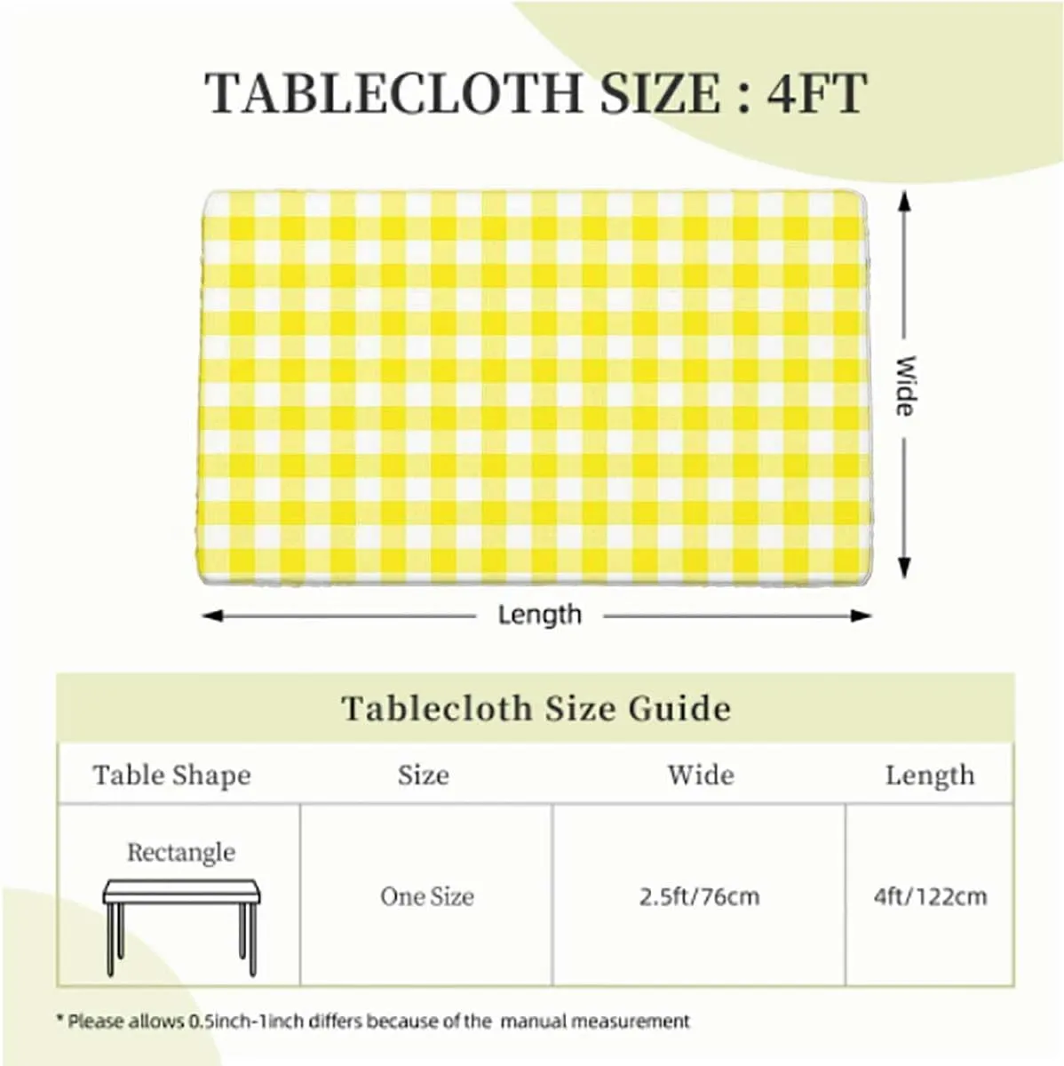 Yellow White Tablecloth Fitted Rectangle Picnic in Summertime Theme Retro Striped Rectangle Table Cloth Reusable Table Cover for Picnic Dining Decoration Checkered Fits up 4 Foot Tables