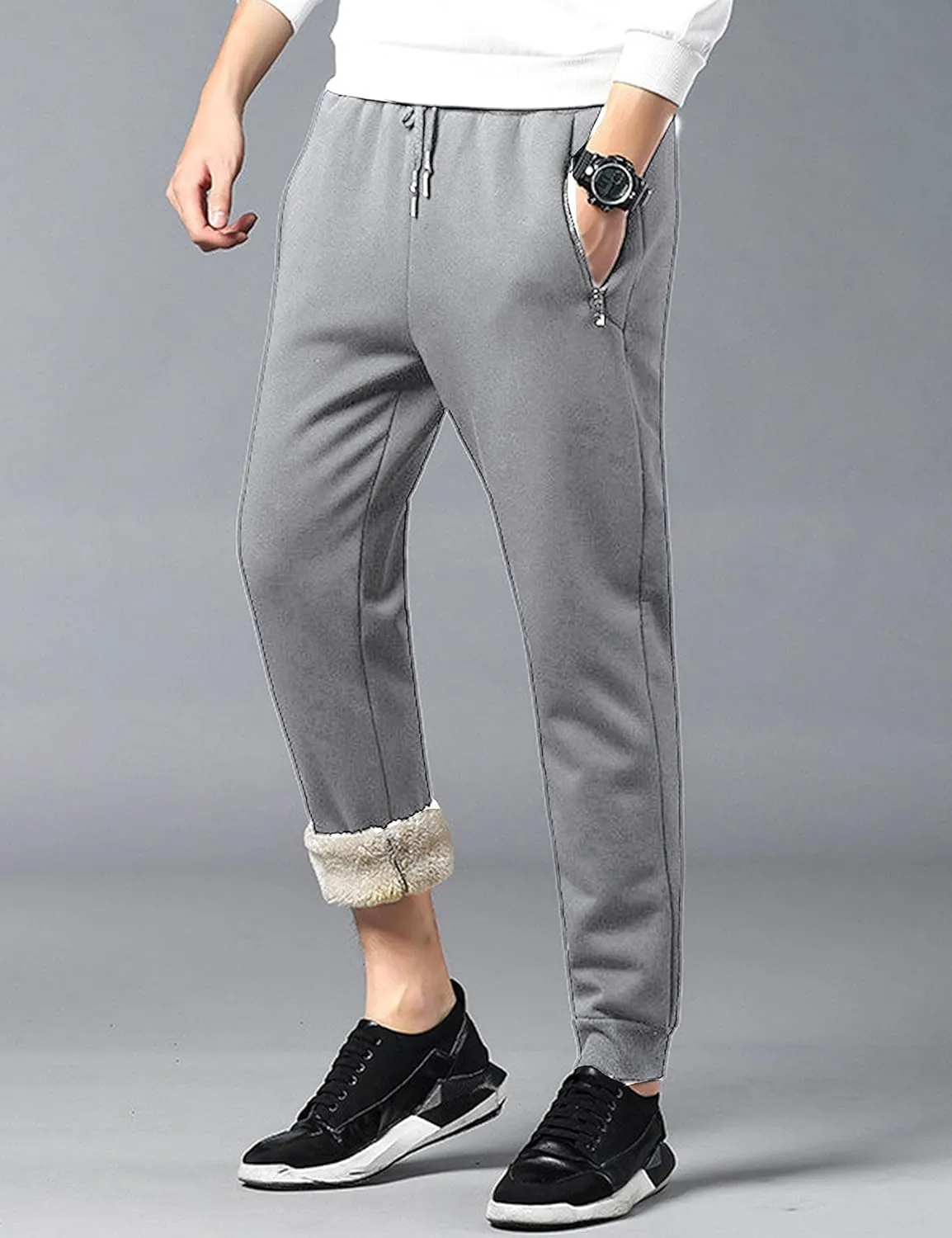 Yeokou Mens Winter Warm Sherpa Lined Active Thermal Jogger Fleece Sweatpants Pant