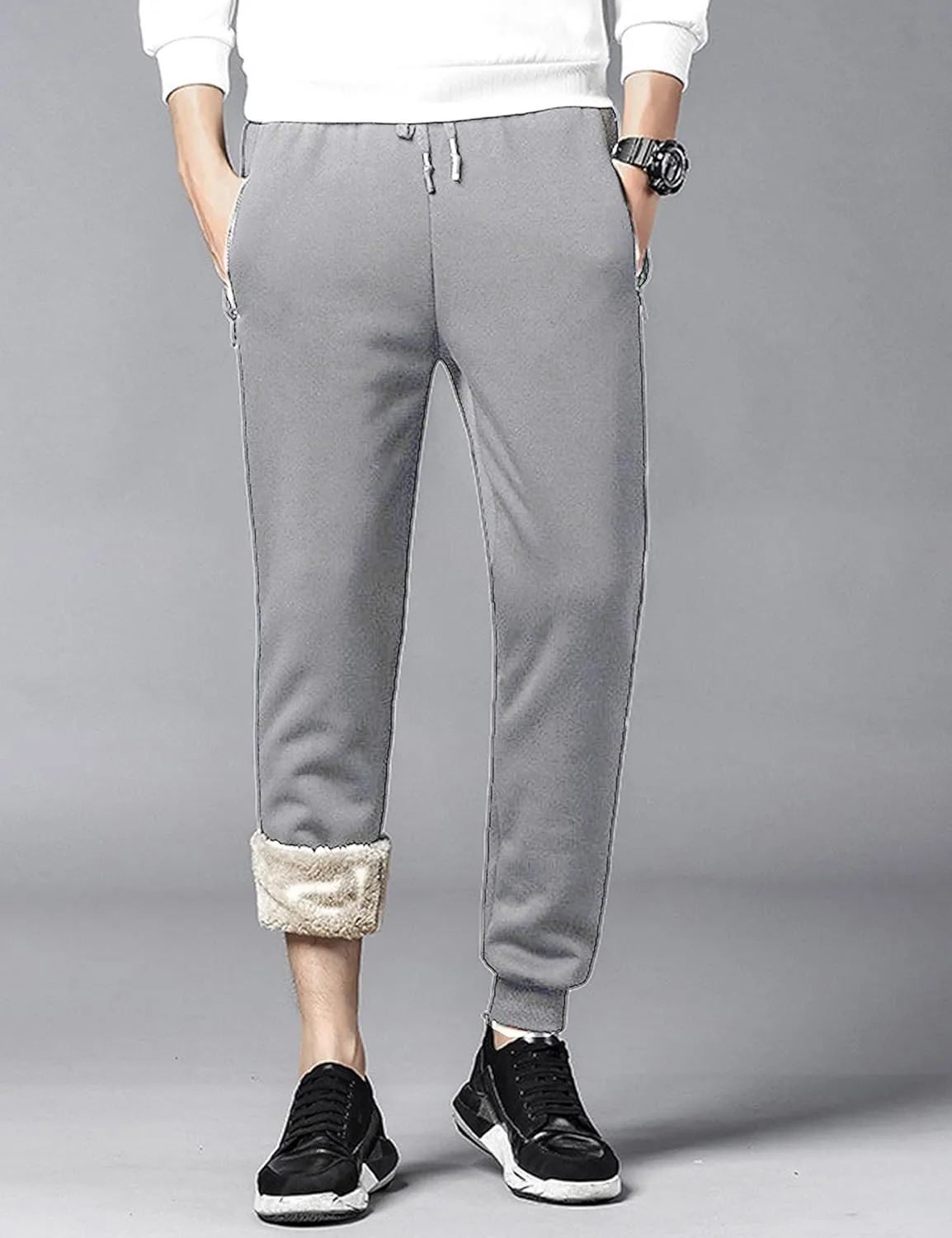 Yeokou Mens Winter Warm Sherpa Lined Active Thermal Jogger Fleece Sweatpants Pant