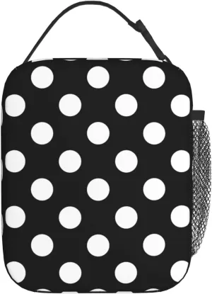 YETTA YANG Polka Dot Black And White Portable Lunch Bag Insulated Lunch Box Reusable Totes For Women Men Work Picnic Camping