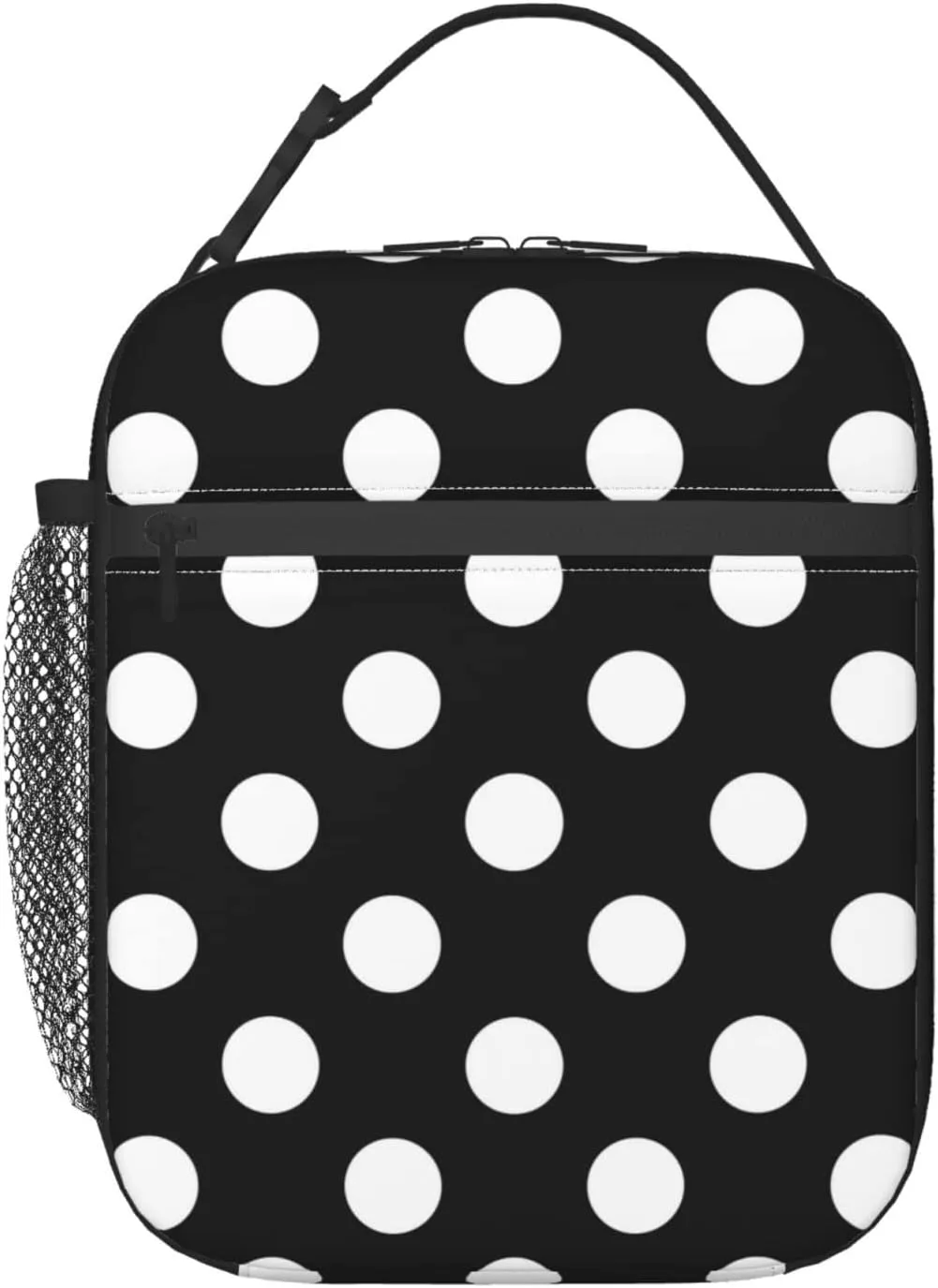 YETTA YANG Polka Dot Black And White Portable Lunch Bag Insulated Lunch Box Reusable Totes For Women Men Work Picnic Camping
