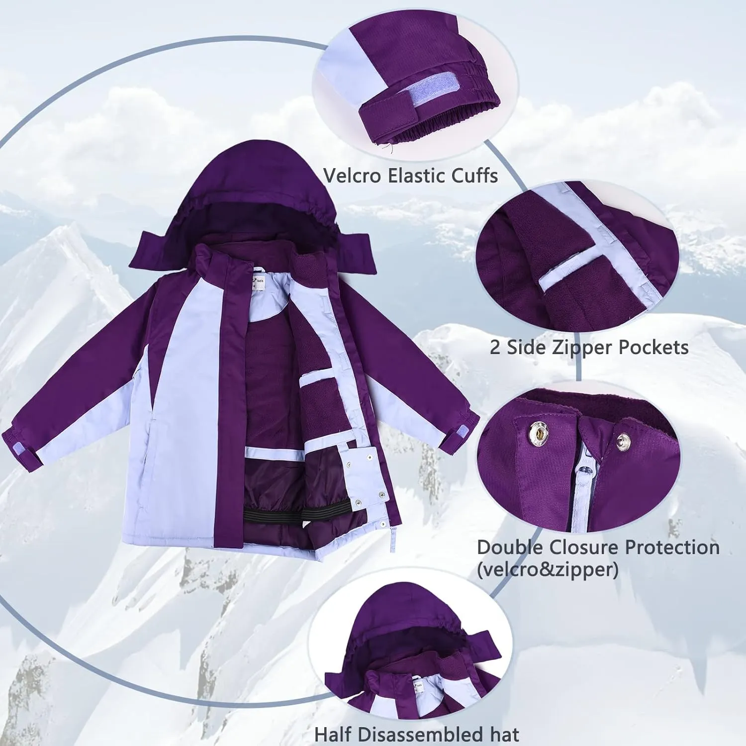 YINGJIELIDE Girl's Waterproof Ski Jacket,Kids Outdoor Snowboarding windproof Jacket,Fleece Lined Hooded,Warm Winter Snow Coat