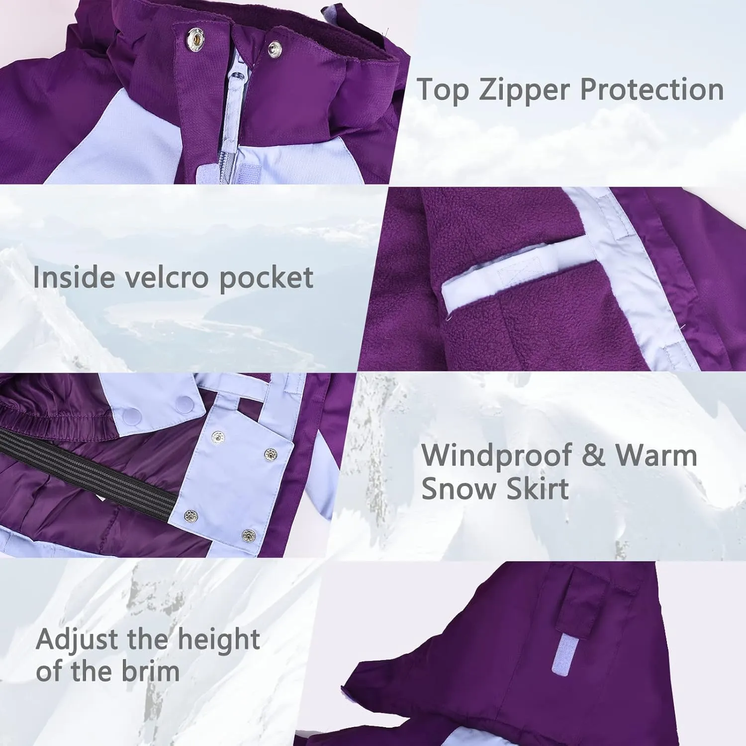 YINGJIELIDE Girl's Waterproof Ski Jacket,Kids Outdoor Snowboarding windproof Jacket,Fleece Lined Hooded,Warm Winter Snow Coat
