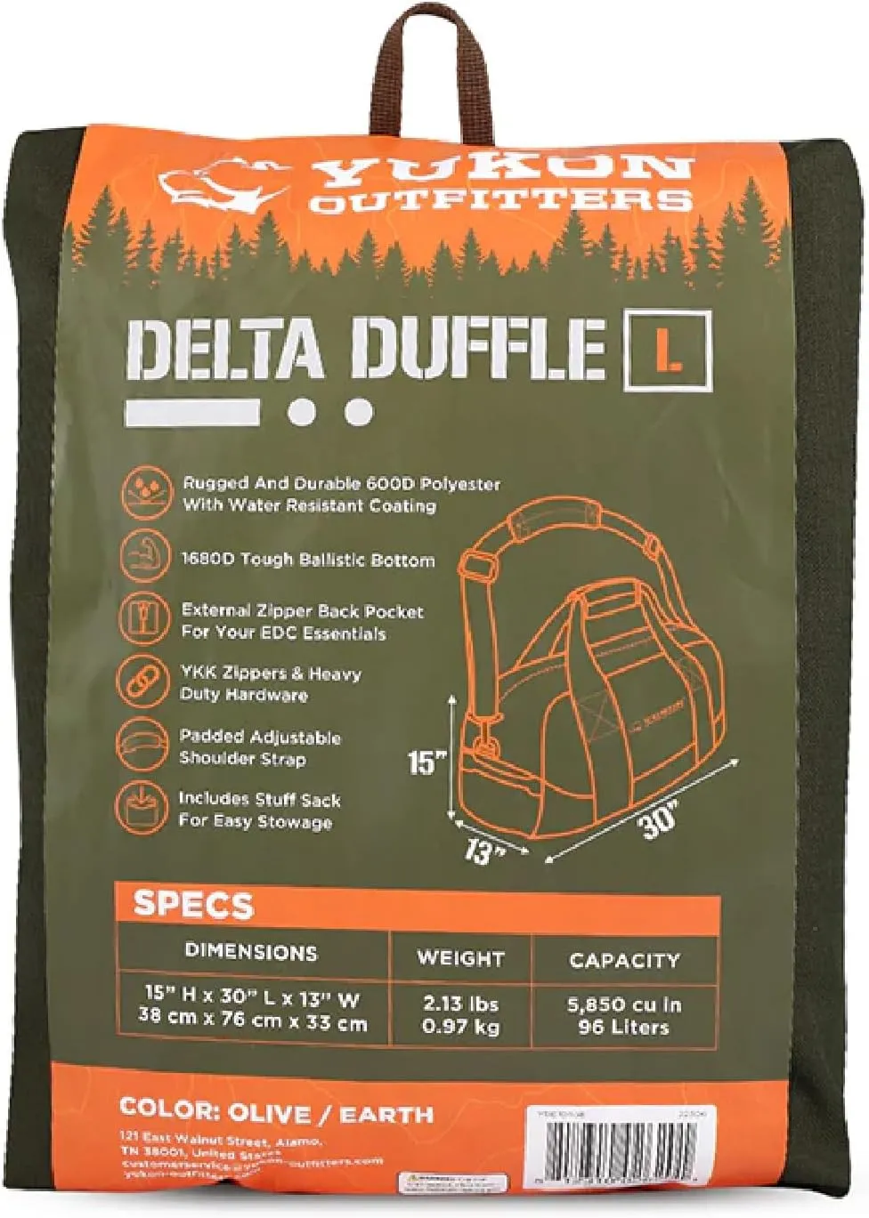 Yukon Outfitters Delta Duffle Bag – Rugged Heavy-Duty 600D Polyester Water-Resistant Travel & Gear Bag, Large, Olive/Earth