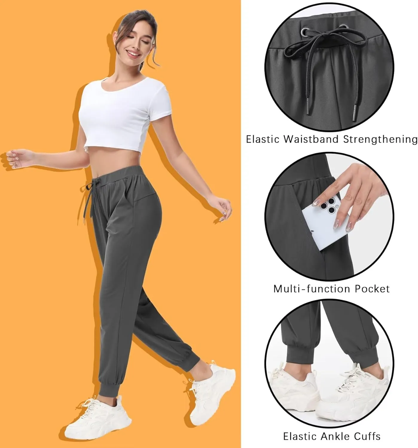 Yundobop Women's Joggers Pants Running Sweatpants with Pockets Drawstring Athletic Tapered Pants for Lounge,Yoga