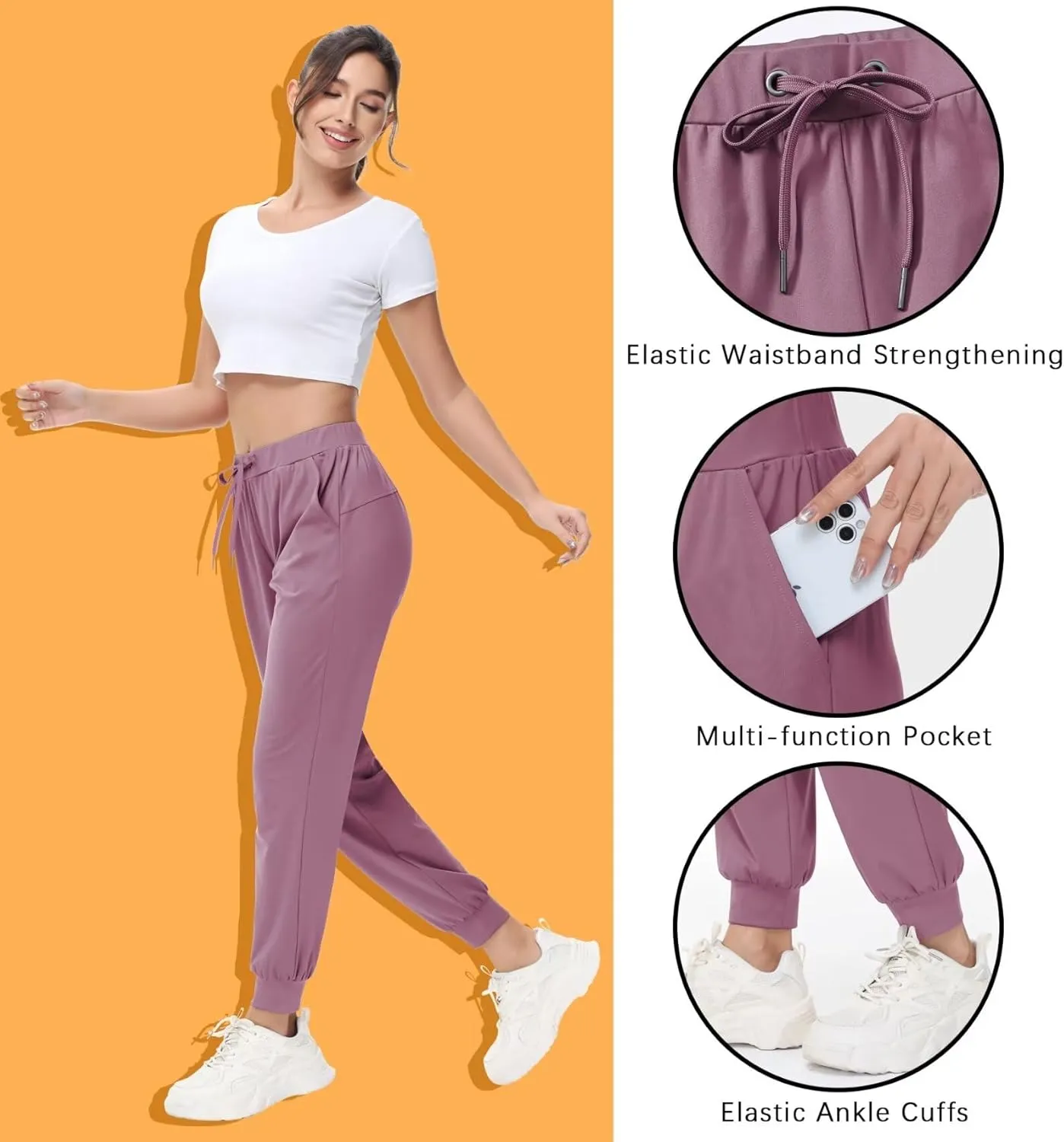 Yundobop Women's Joggers Pants Running Sweatpants with Pockets Drawstring Athletic Tapered Pants for Lounge,Yoga