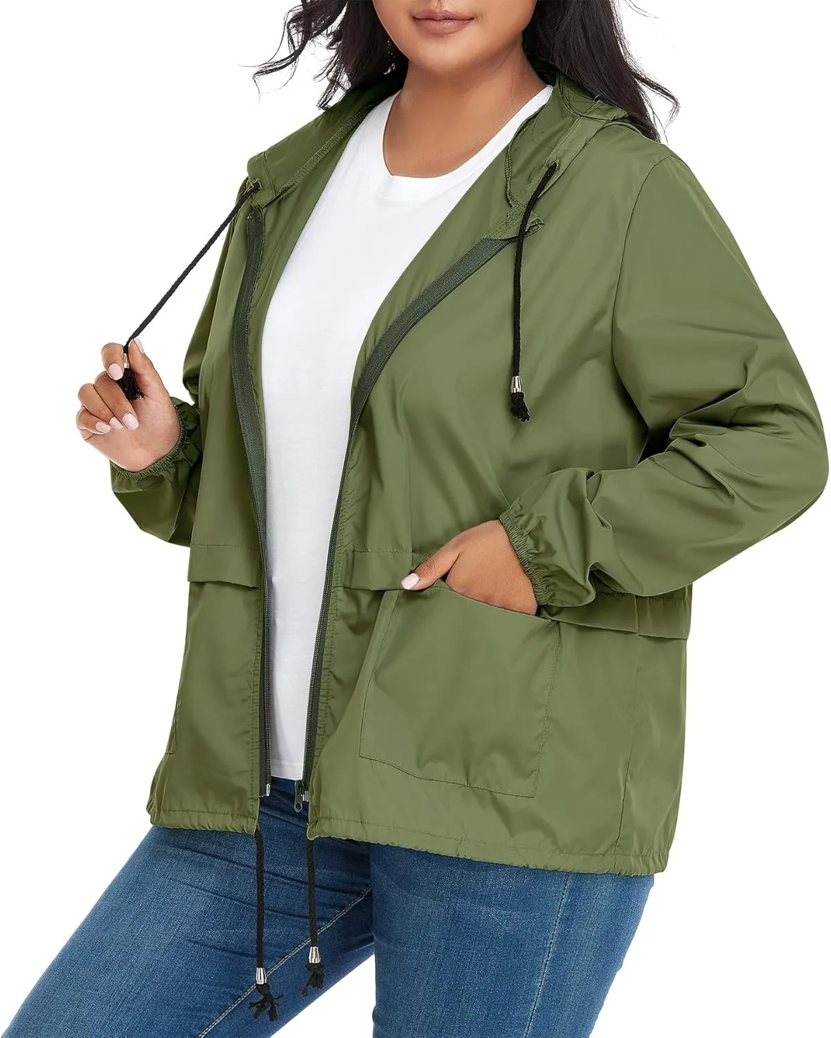 Zando Plus Size Rain Jacket Womens Waterproof with Hood Windbreaker Travel Rain Coat for Women Lightweight Packable Raincoat