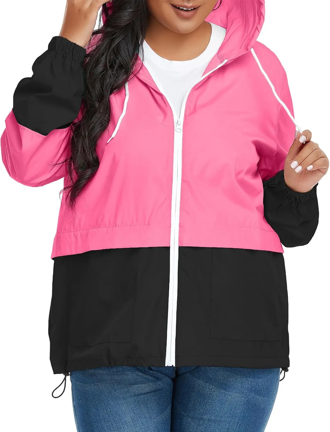 Zando Plus Size Rain Jacket Womens Waterproof with Hood Windbreaker Travel Rain Coat for Women Lightweight Packable Raincoat
