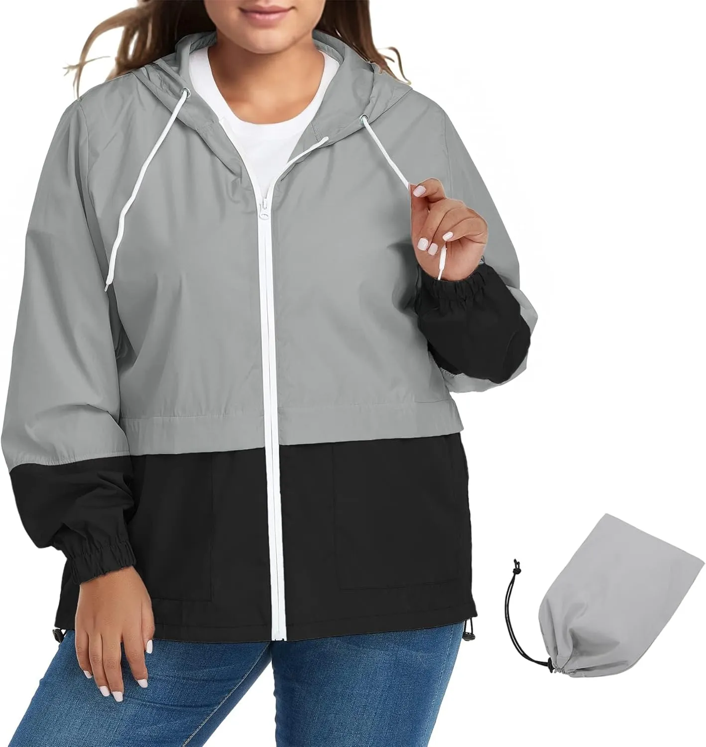 Zando Plus Size Rain Jacket Womens Waterproof with Hood Windbreaker Travel Rain Coat for Women Lightweight Packable Raincoat