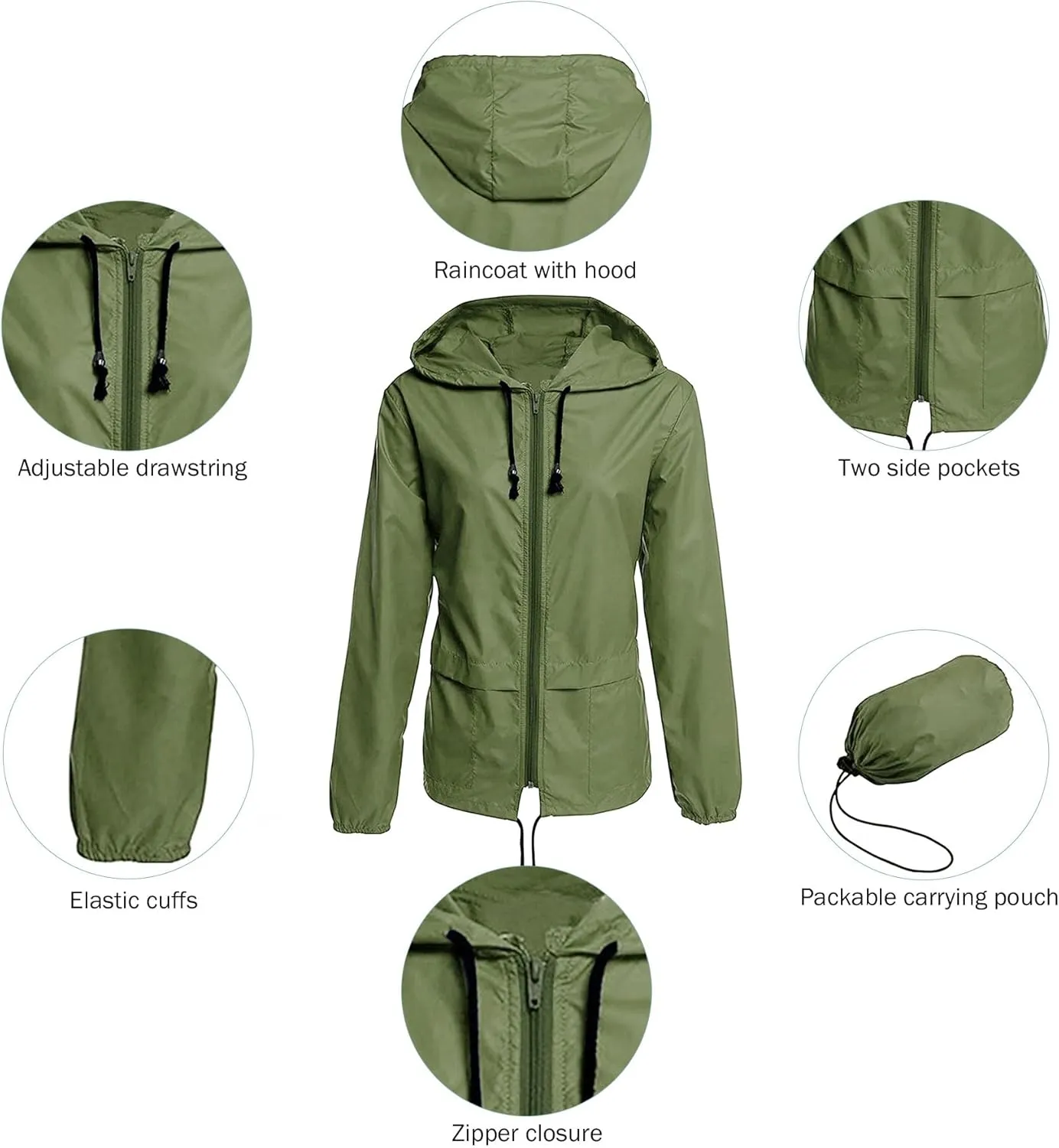 Zando Plus Size Rain Jacket Womens Waterproof with Hood Windbreaker Travel Rain Coat for Women Lightweight Packable Raincoat