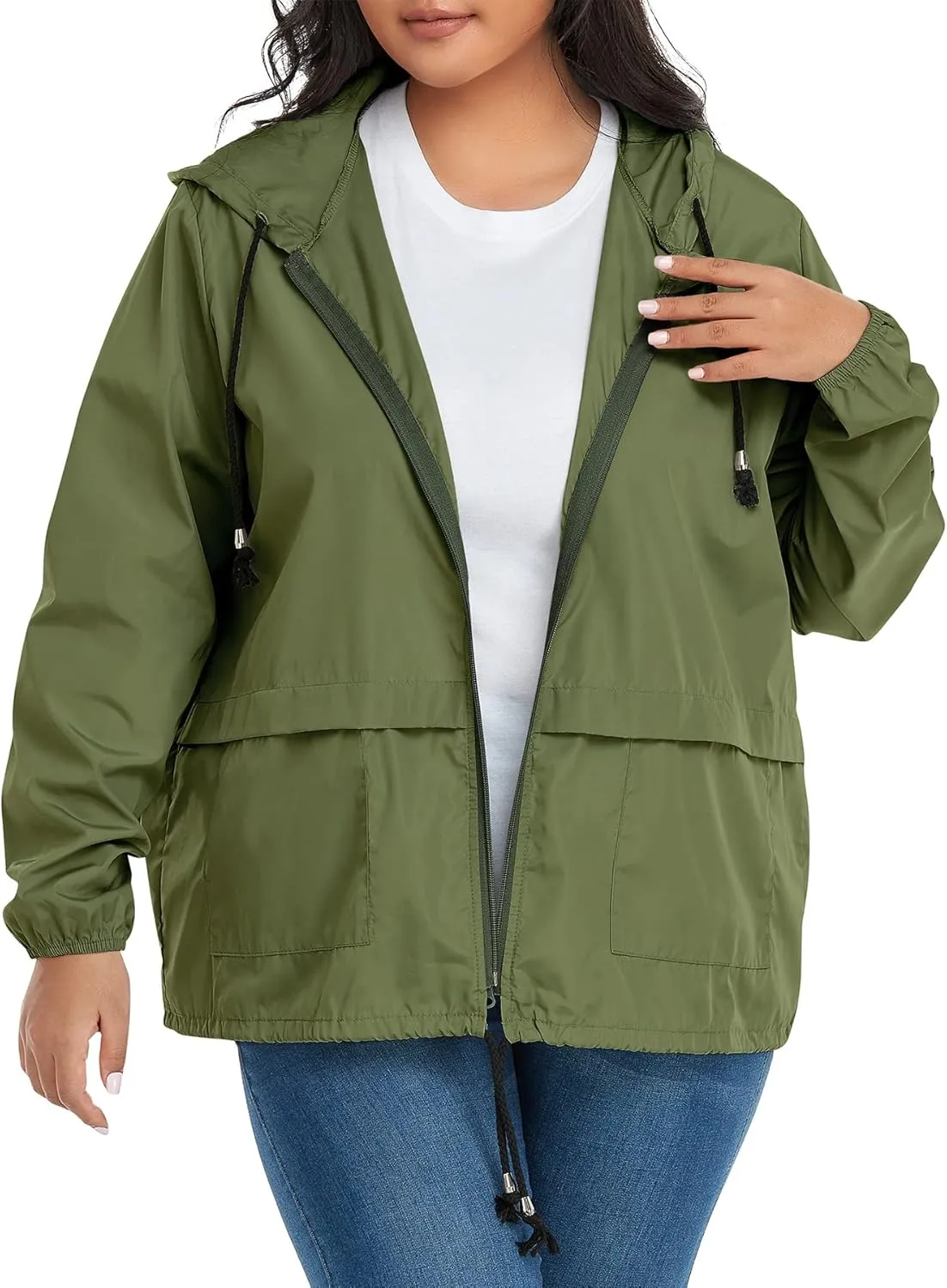 Zando Plus Size Rain Jacket Womens Waterproof with Hood Windbreaker Travel Rain Coat for Women Lightweight Packable Raincoat