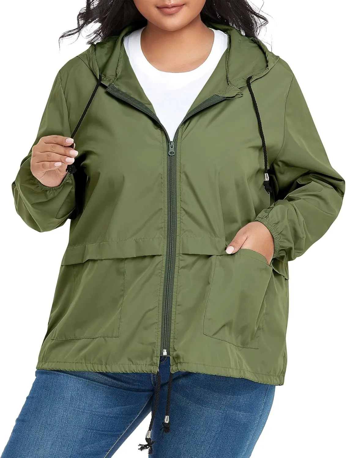 Zando Plus Size Rain Jacket Womens Waterproof with Hood Windbreaker Travel Rain Coat for Women Lightweight Packable Raincoat